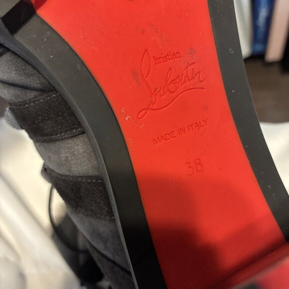christian louboutin Authentic Gray Black Suede Leather Heel Combat Boots 8 - Picture 7 of 8
